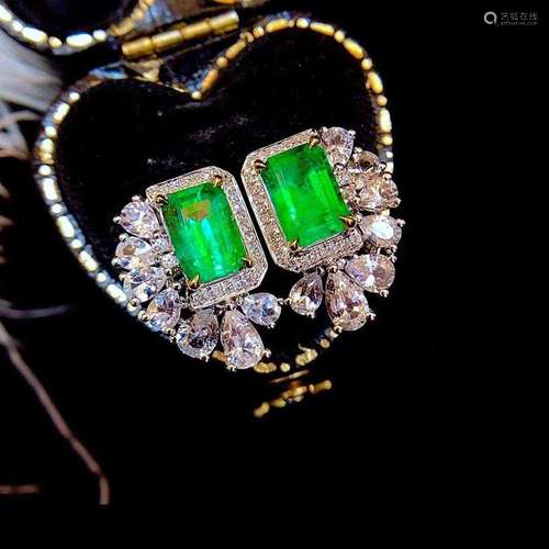 14K White Gold 2.73 CTW Emerald & Diamond Earrings