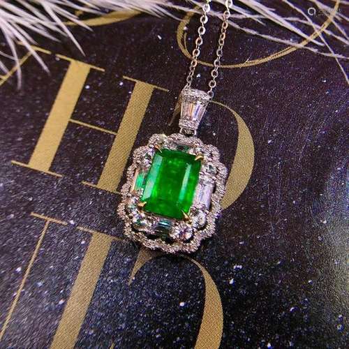 14K White Gold 2.00 CTW Emerald & Diamond Pendant