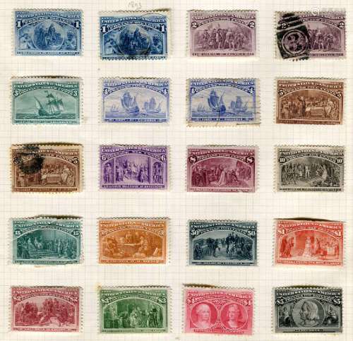 A USA 1893 Cocumbus stamp set 1 cent-$5 unused, very mixed c...