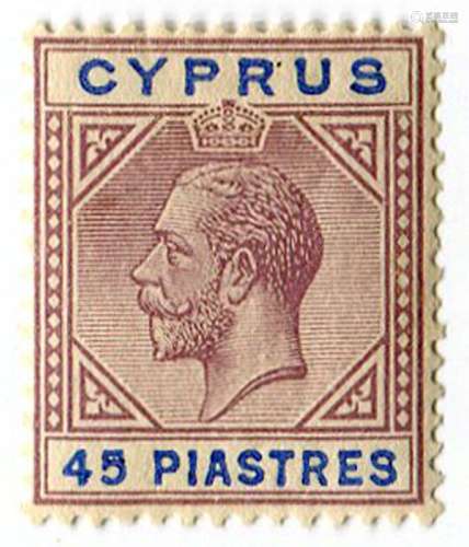 A Cyprus 1923 18 piastres mint block of four, 45 piastres mi...