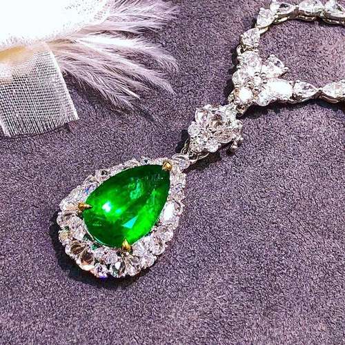 14K White Gold 3.94 CTW Emerald & Diamond Pendant