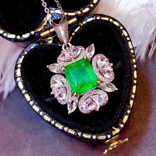 14K White Gold 1.67 CTW Emerald & Diamond Pendant