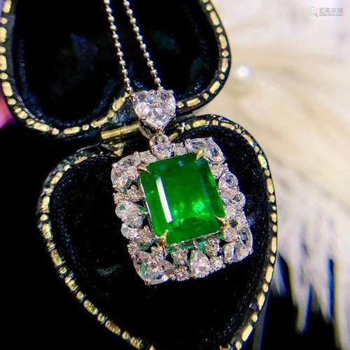 14K White Gold 2.62 CTW Emerald & Diamond Pendant