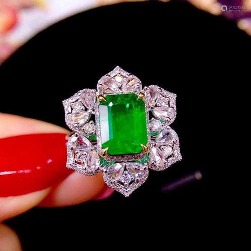 14K White Gold 3.6 CTW Emerald & Diamond Ring