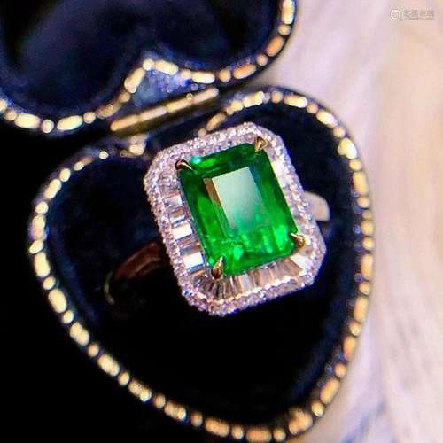 14K White Gold 3.56 CTW Emerald & Diamond Ring