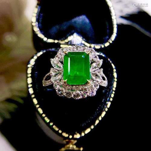 14K White Gold 2.36 CTW Emerald & Diamond Ring