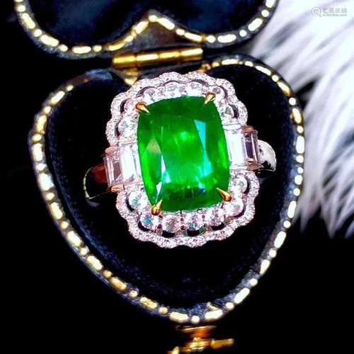 14K White Gold 2.62 CTW Emerald & Diamond Ring