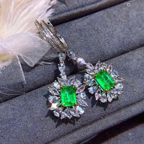 14K White Gold 2.21 CTW Emerald & Diamond Earrings