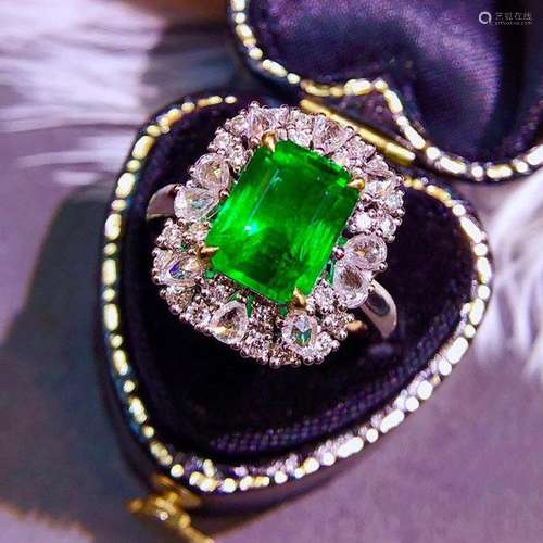 14K White Gold 3.94 CTW Emerald & Diamond Ring