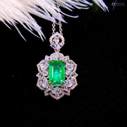 14K White Gold 2.31 CTW Emerald & Diamond Pendant