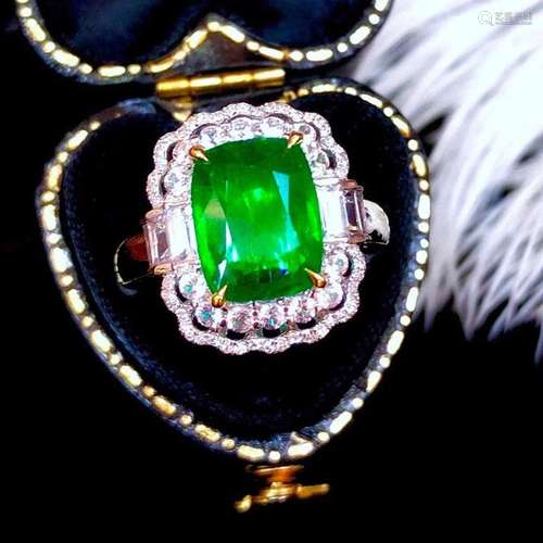 14K White Gold 2.62 CTW Emerald & Diamond Ring