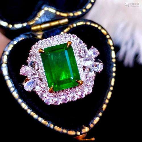 14K White Gold 3.26 CTW Emerald & Diamond Ring