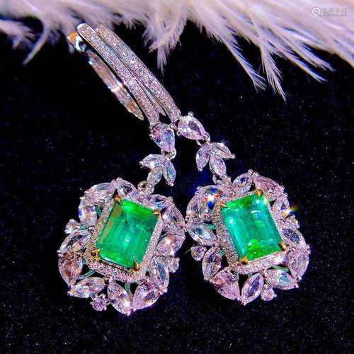 14K White Gold 2.73 CTW Emerald & Diamond Earrings