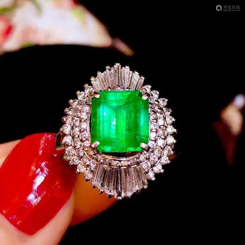 14K White Gold 4.13 CTW Emerald & Diamond Ring