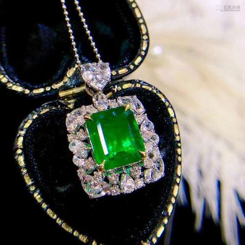 14K White Gold 2.62 CTW Emerald & Diamond Pendant