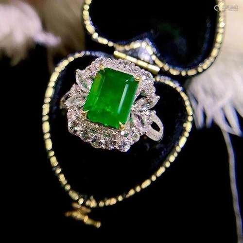 14K White Gold 2.36 CTW Emerald & Diamond Ring