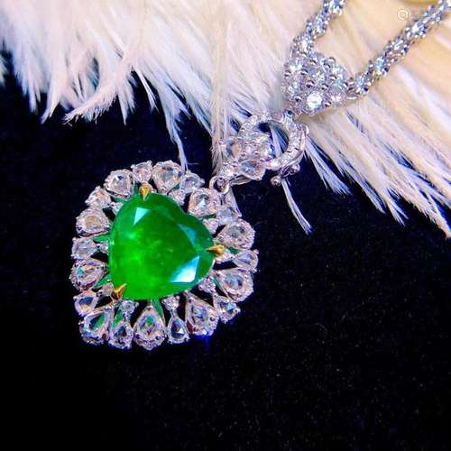 14K White Gold 5.19 CTW Emerald & Diamond Pendant