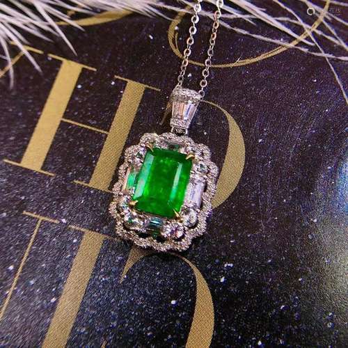 14K White Gold 2.00 CTW Emerald & Diamond Pendant