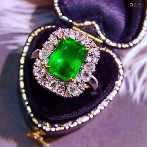 14K White Gold 3.94 CTW Emerald & Diamond Ring