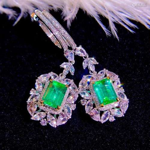 14K White Gold 2.73 CTW Emerald & Diamond Earrings