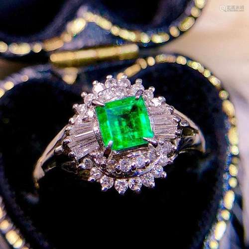 14K White Gold 0.71 CTW Emerald & Diamond Ring