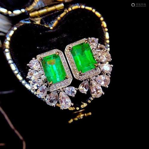 14K White Gold 2.73 CTW Emerald & Diamond Earrings