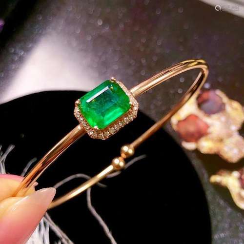 14K Rose Gold 2.95 CTW Emerald & Diamond Bangle