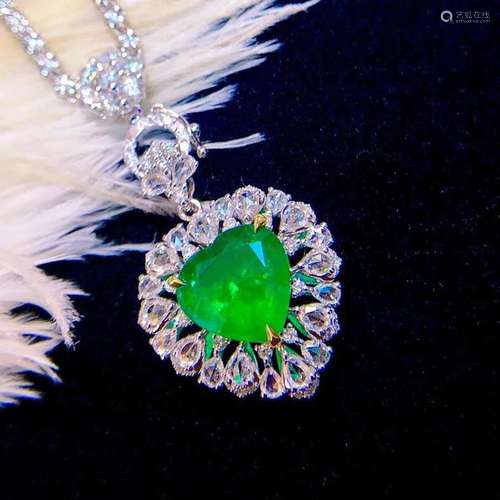 14K White Gold 5.19 CTW Emerald & Diamond Pendant