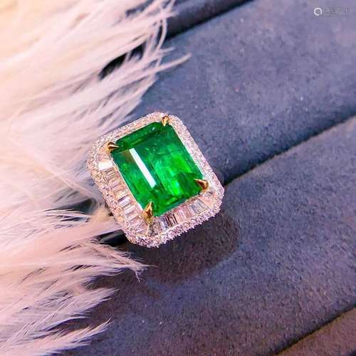 14K White Gold 3.56 CTW Emerald & Diamond Ring