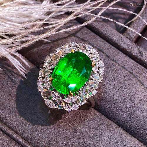 14K White Gold 4.54 CTW Emerald & Diamond Ring