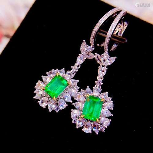 14K White Gold 2.14 CTW Emerald & Diamond Earrings