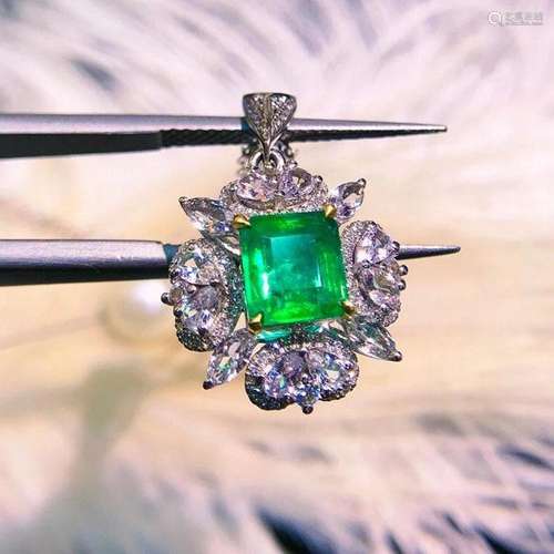 14K White Gold 1.67 CTW Emerald & Diamond Pendant