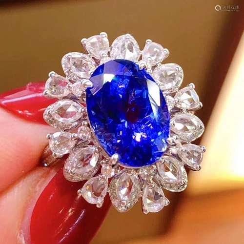 14K White Gold 7.4 CTW Tanzanite & Diamond Ring