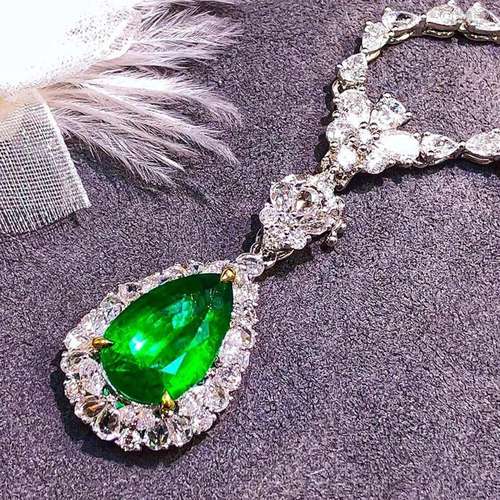 14K White Gold 3.94 CTW Emerald & Diamond Pendant