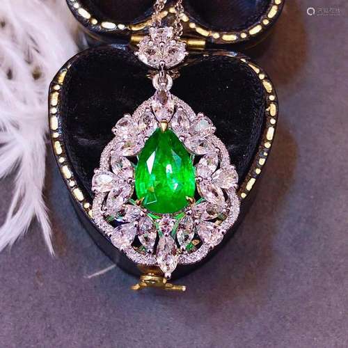 14K White Gold 2.16 CTW Emerald & Diamond Pendant