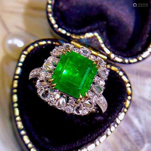 14K White Gold 3.70 CTW Emerald & Diamond Ring