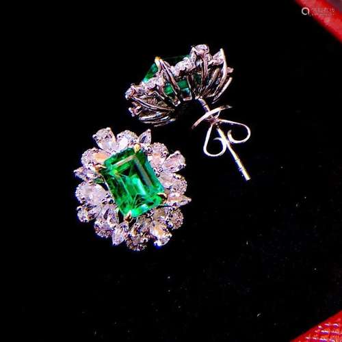 14K White Gold 2.67 CTW Emerald & Diamond Earrings