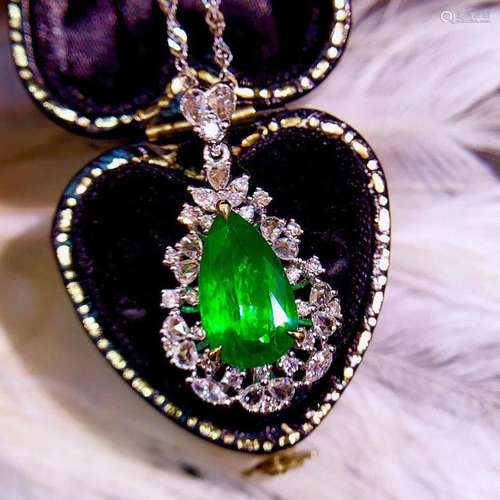 14K White Gold 3.81 CTW Emerald & Diamond Pendant