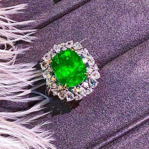 14K White Gold 4.44 CTW Emerald & Diamond Ring