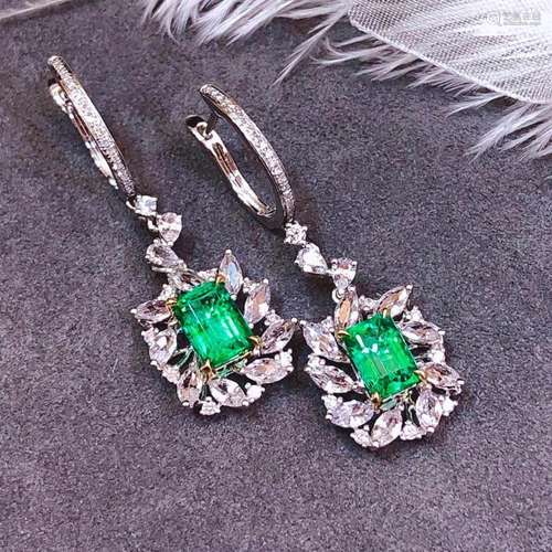 14K White Gold 2.72 CTW Emerald & Diamond Earrings