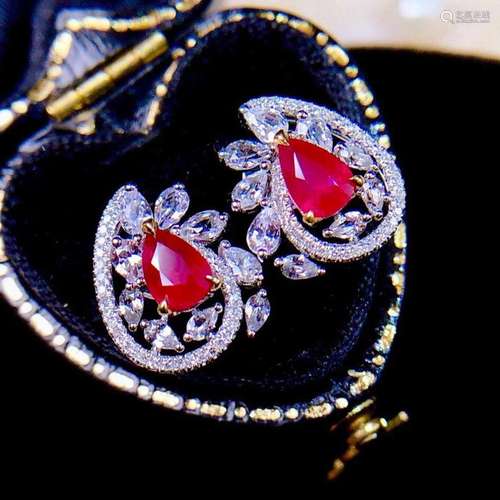 14K White Gold 1.59 CTW Ruby & Diamond Earrings