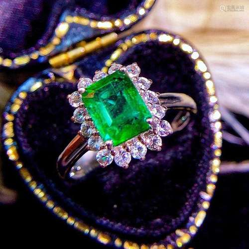 14K White Gold 1.88 CTW Emerald & Sapphire Ring