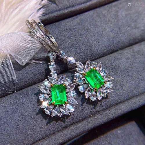 14K White Gold 2.21 CTW Emerald & Diamond Earrings