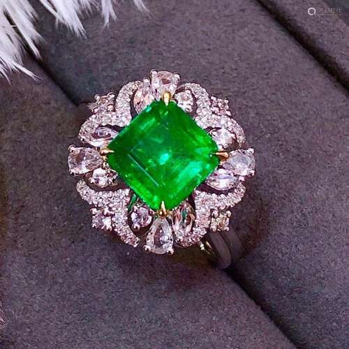 14K White Gold 2.18 CTW Emerald & Diamond Ring