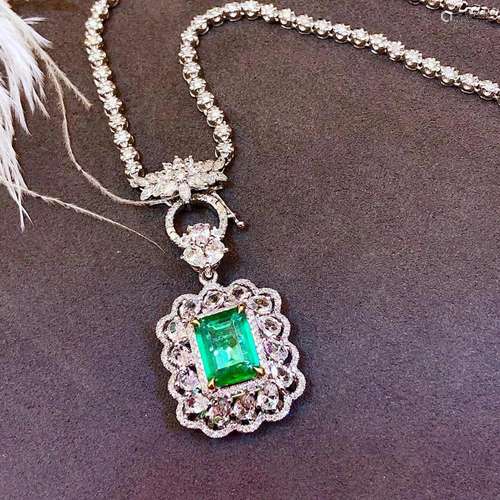 14K White Gold 2.31 CTW Emerald & Diamond Pendant