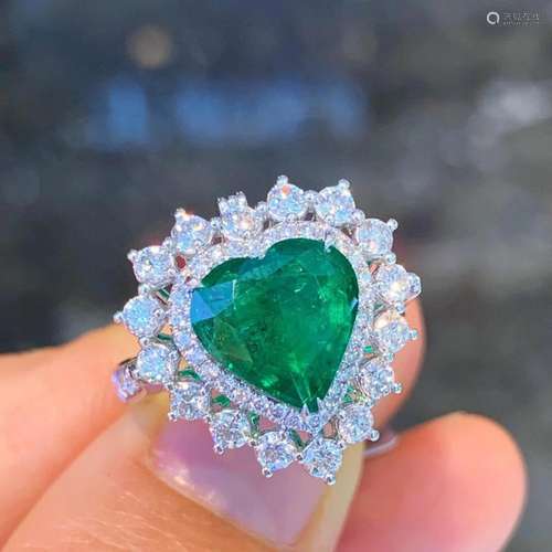 14K White Gold 3.76 CTW Emerald & Diamond Ring