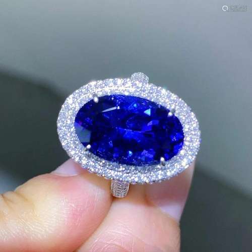 14K White Gold 7.086 CTW Tanzanite & Diamond Ring