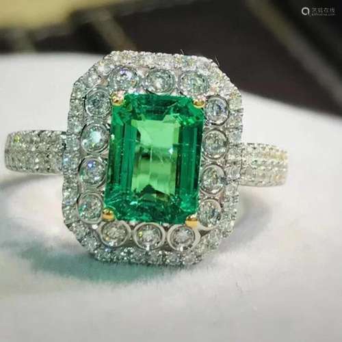 14K White Gold 1.799 CTW Emerald & Diamond Ring