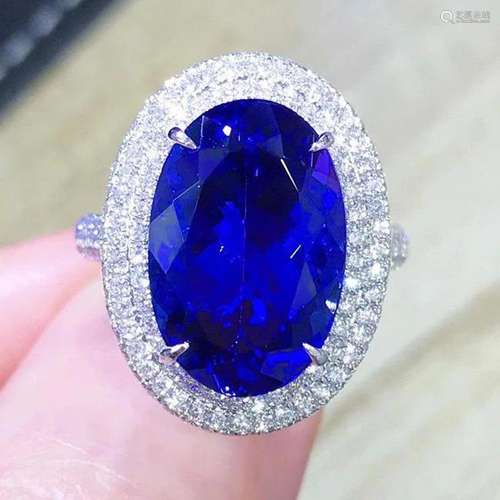 14K White Gold 9.144 CTW Tanzanite & Diamond Ring