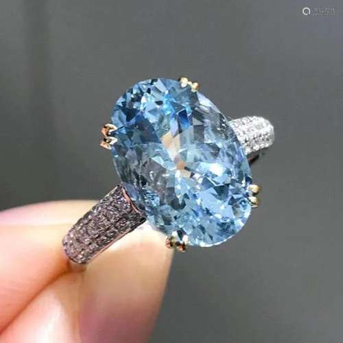 14K White Gold 3.96 CTW Aquamarine & Diamond Ring